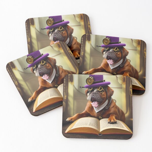 Item preview, Steampunk dog wearing glasses and a hat with a clock and a book designed and sold by RemieJames.
