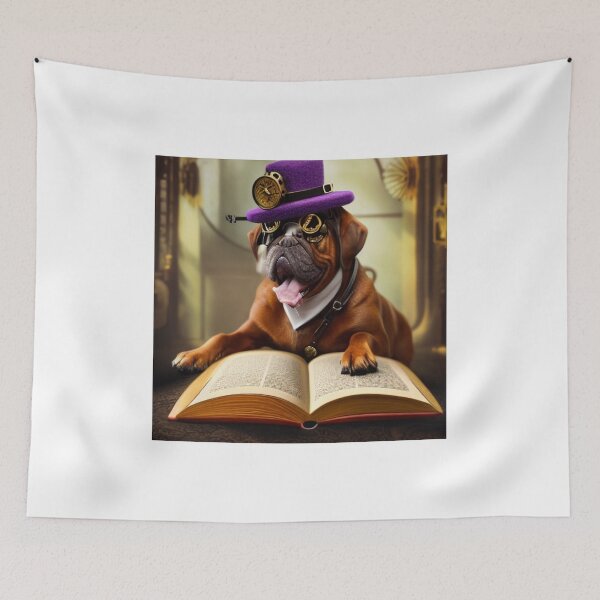Item preview, Steampunk dog wearing glasses and a hat with a clock and a book designed and sold by RemieJames.
