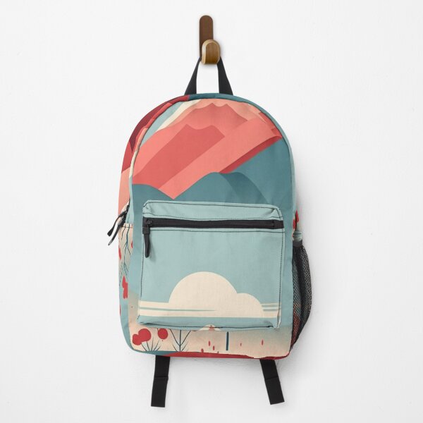 Item preview, Retro Red Mountain and Flower Landscape designed and sold by AstraNovaStudio.