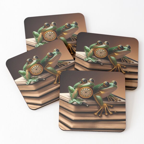 Item preview, Steampunk frogs with a clock sitting on books designed and sold by RemieJames.
