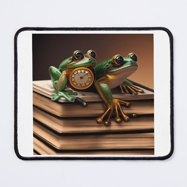 Item preview, Steampunk frogs with a clock sitting on books designed and sold by RemieJames.