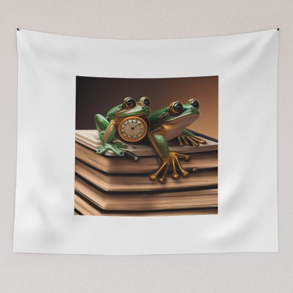 Item preview, Steampunk frogs with a clock sitting on books designed and sold by RemieJames.