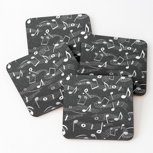 Item preview, Black fabric with white musical notes textile design. designed and sold by claireseyeview.