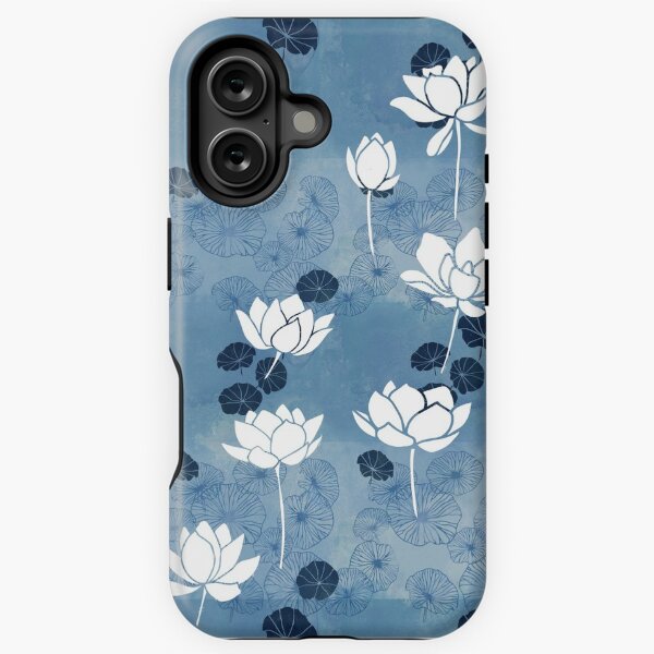 Item preview, Pure zen waterlily pattern in blue and white designed and sold by adenaJ.