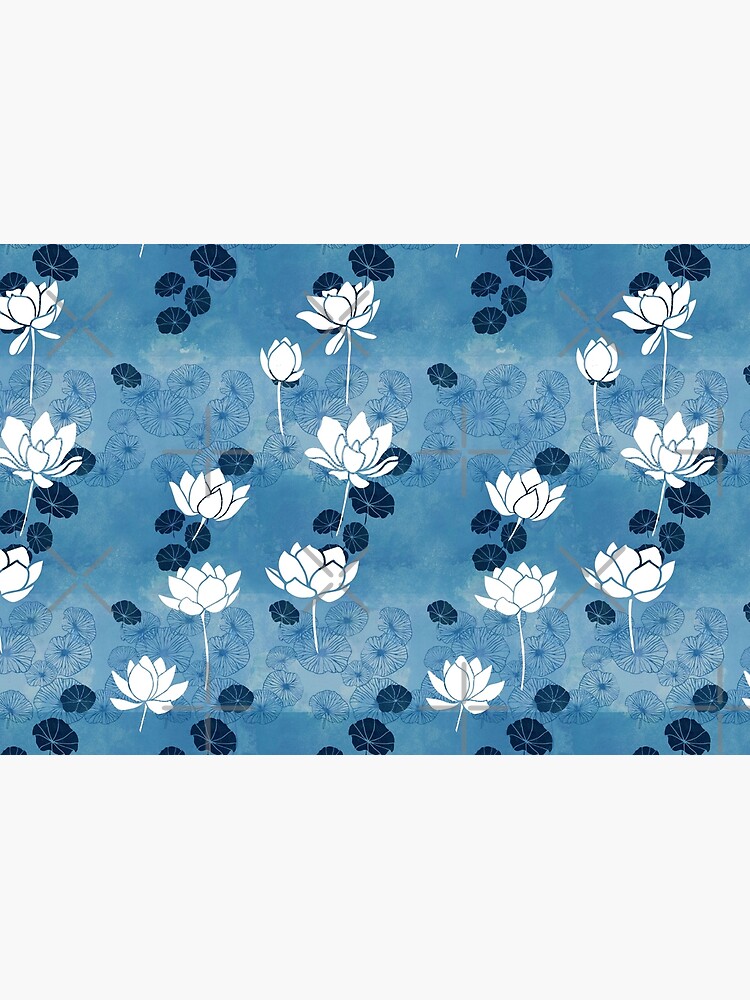 Pure zen waterlily pattern in blue and white by adenaJ