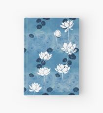 Pure zen waterlily pattern in blue and white Hardcover Journal