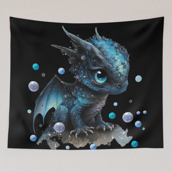 Item preview, Newly Hatched Baby Blue Dragon with Tiny Wings and Little Horns - Adorable! designed and sold by Dragonstrom.