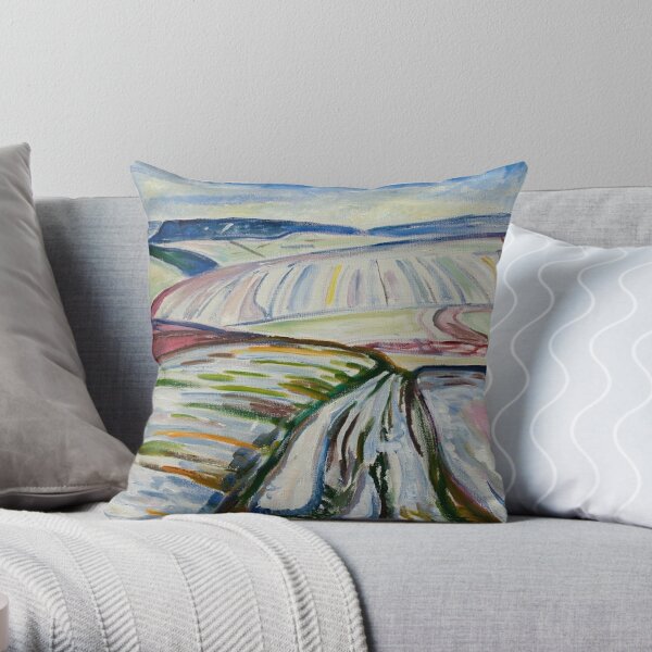Edvard Munch -Field in Snow in HD by Edvard Munch Throw Pillow