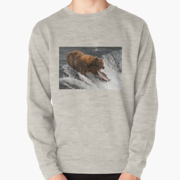 Bear about to catch salmon in mouth Pullover Sweatshirt