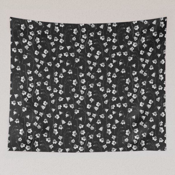 Item preview, Moody Bluebells, Harebells, Bellflowers, monochrome, white, gray, black designed and sold by Katerina Mitkova Kirilova.