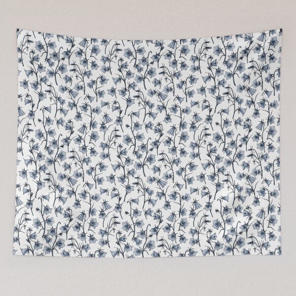 Item preview, Bluebells, Harebells, Bellflowers, monochrome, blue on a white background designed and sold by Katerina Mitkova Kirilova.