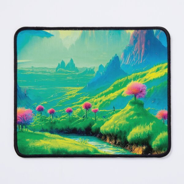 Item preview, a painting of a mountain valley with a stream running through it designed and sold by DesignAtYO.