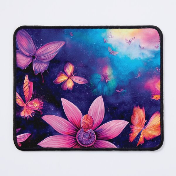 Item preview, a painting of pink flowers and butterflies flying in the sky designed and sold by DesignAtYO.