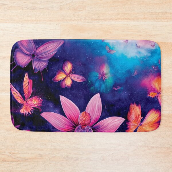 Item preview, a painting of pink flowers and butterflies flying in the sky designed and sold by DesignAtYO.