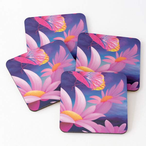 Item preview, a painting of pink flowers and a butterfly designed and sold by DesignAtYO.
