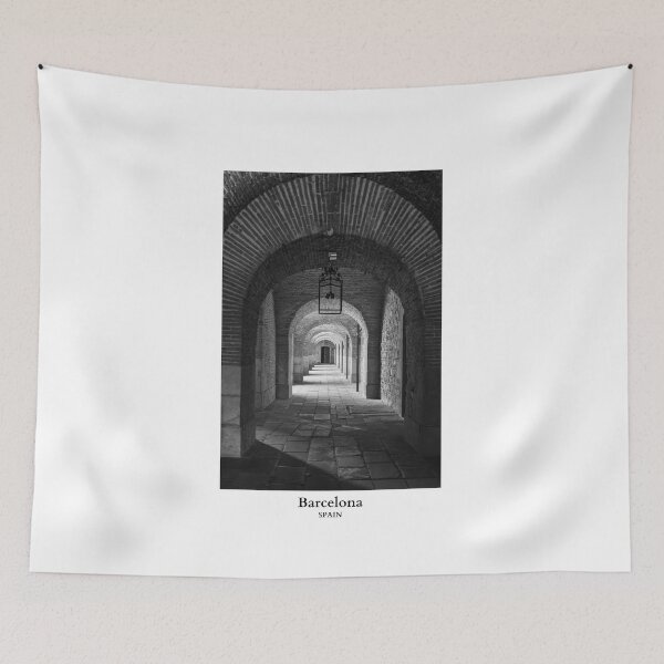 Item preview, Historic Montjuic Castle in Barcelona Spain Travel Black and White designed and sold by SoccaTamam.
