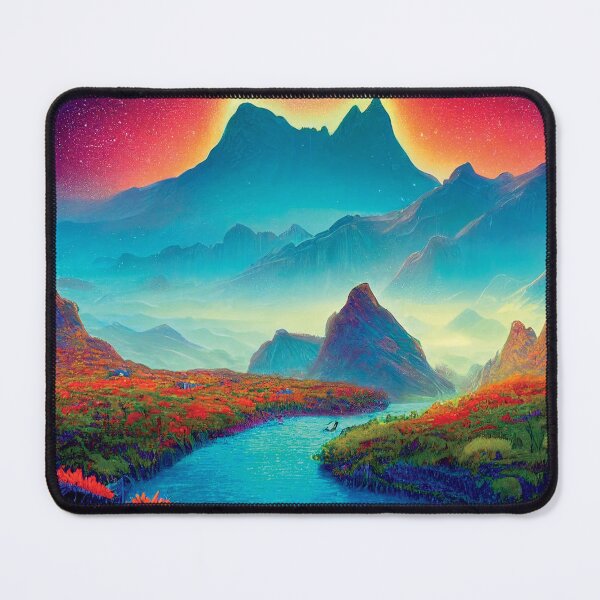 Item preview, a painting of a mountain landscape with a river running through it by David A Hardy designed and sold by DesignAtYO.