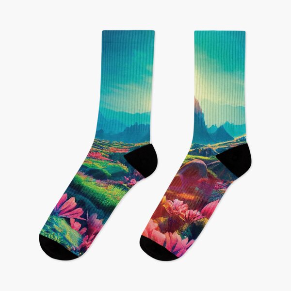 Item preview, a painting of a landscape with mountains and flowers designed and sold by DesignAtYO.