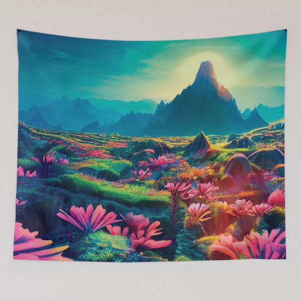 Item preview, a painting of a landscape with mountains and flowers designed and sold by DesignAtYO.