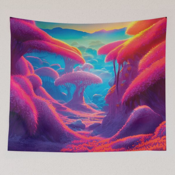 Item preview, a painting of a colorful landscape with trees designed and sold by DesignAtYO.