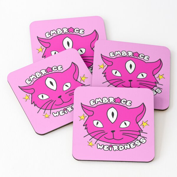 Item preview, Embrace Weirdness Three Eyed Cat Pink designed and sold by everything4eva.