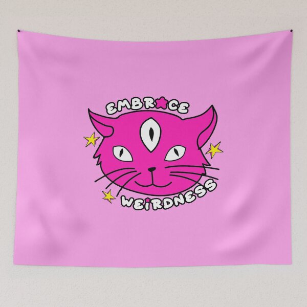 Item preview, Embrace Weirdness Three Eyed Cat Pink designed and sold by everything4eva.