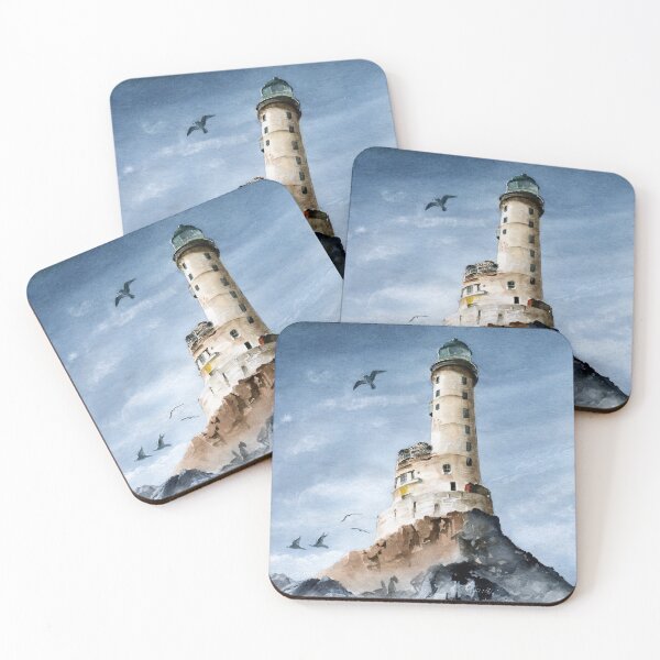 Item preview,  Watercolor Aniva cape lighthouse on the rocky island designed and sold by MaryWatercolor.
