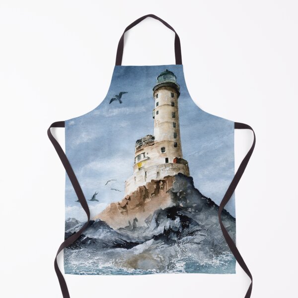 Item preview, Watercolor Aniva cape lighthouse on the rocky island designed and sold by MaryWatercolor.