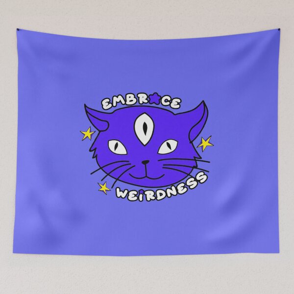 Item preview, Embrace Weirdness Three Eyed Cat Blue designed and sold by everything4eva.