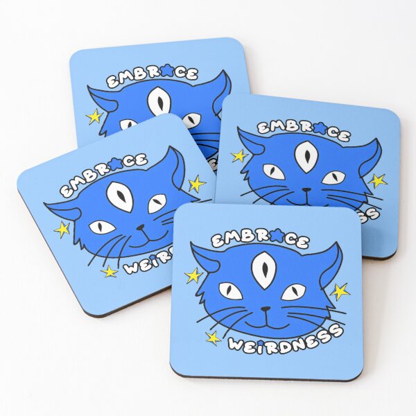 Item preview, Embrace Weirdness Three Eyed Cat Blue designed and sold by everything4eva.