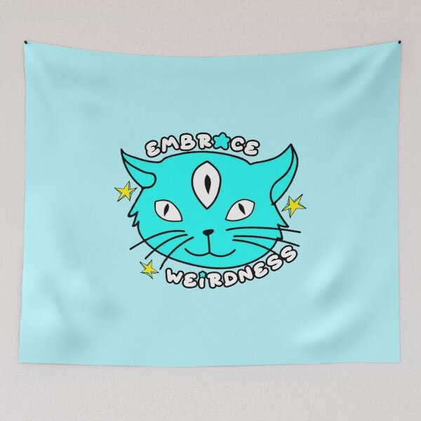 Item preview, Embrace Weirdness Three Eyed Cat Blue designed and sold by everything4eva.