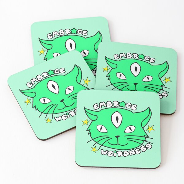 Item preview, Embrace Weirdness Three Eyed Cat Green designed and sold by everything4eva.