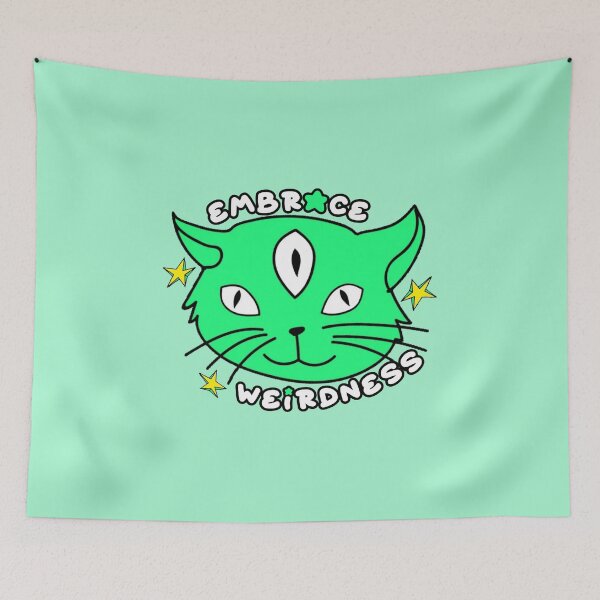 Item preview, Embrace Weirdness Three Eyed Cat Green designed and sold by everything4eva.