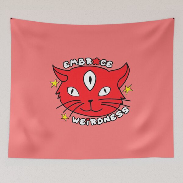 Item preview, Embrace Weirdness Three Eyed Cat Red designed and sold by everything4eva.