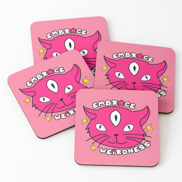 Item preview, Embrace Weirdness Three Eyed Cat Pink designed and sold by everything4eva.