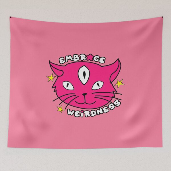 Item preview, Embrace Weirdness Three Eyed Cat Pink designed and sold by everything4eva.