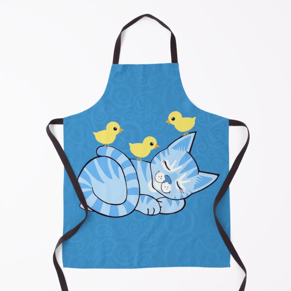 Item preview, Sleepy blue cat and chickie friends on blue spirals designed and sold by QuirkyCatz.