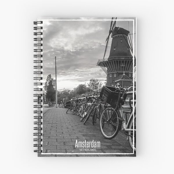 Item preview, Amsterdam Black and White Photo - Netherlands Travel - Windmill and Bicycles designed and sold by SoccaTamam.