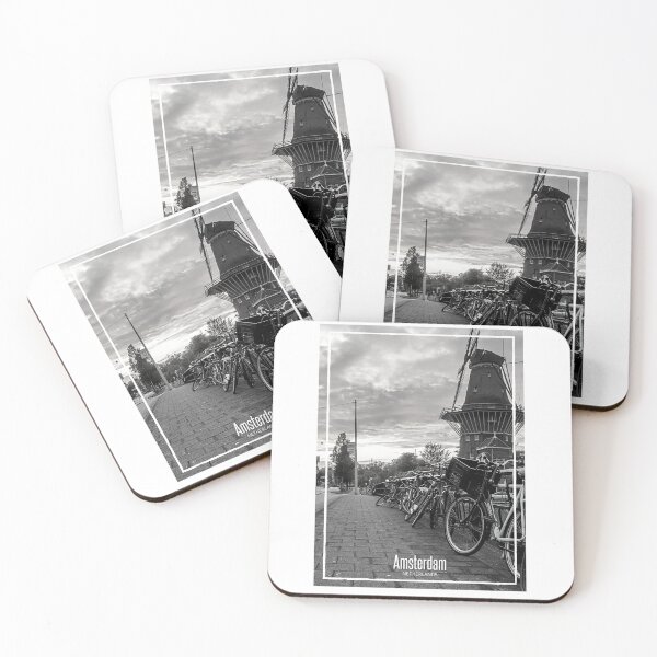 Item preview, Amsterdam Black and White Photo - Netherlands Travel - Windmill and Bicycles designed and sold by SoccaTamam.
