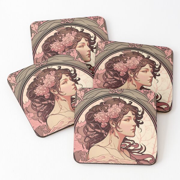 Item preview, Brunette in Pink designed and sold by ArtNouveauChic.