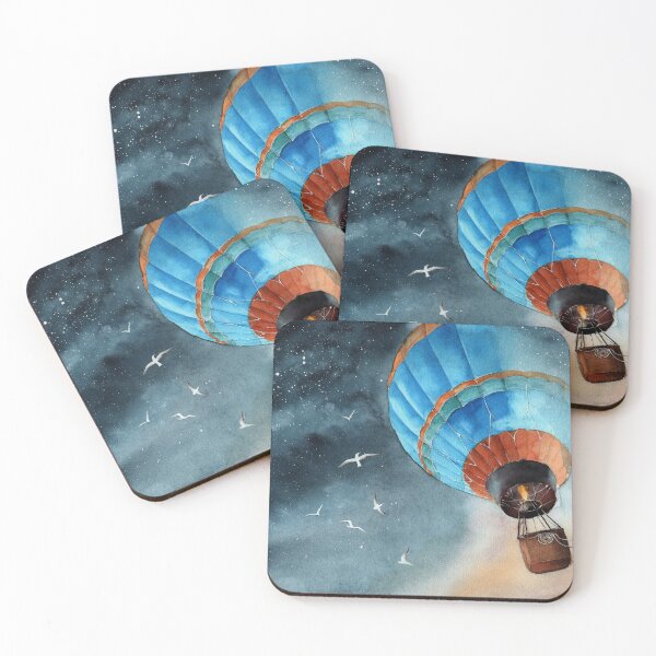 Item preview, Watercolor blue air balloon in starry night designed and sold by MaryWatercolor.