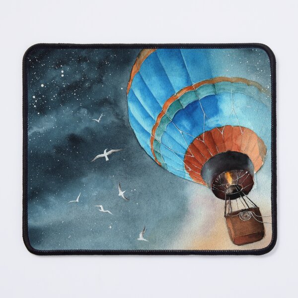 Item preview, Watercolor blue air balloon in starry night designed and sold by MaryWatercolor.