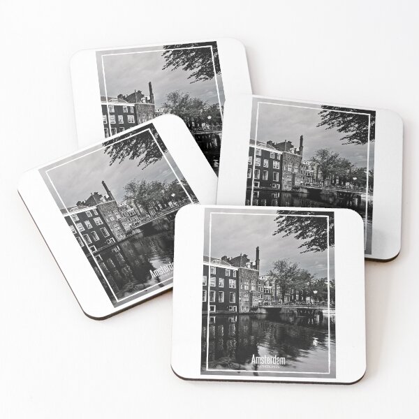 Item preview, Amsterdam Black and White Photo - Netherlands Travel - Dutch Houses in River Canal designed and sold by SoccaTamam.