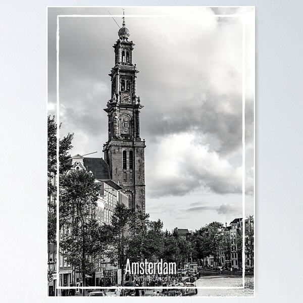 Item preview, Amsterdam Black and White Photo - Netherlands Travel - Westerkerk Church designed and sold by SoccaTamam.