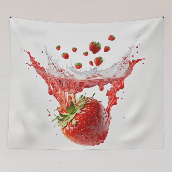 Artikelvorschau, Eine Erdbeere, die ins Wasser-Leinwand-Druck-buntes modernes Digital-Kunst-Plakat fällt entworfen und verkauft von Acnologiaa.