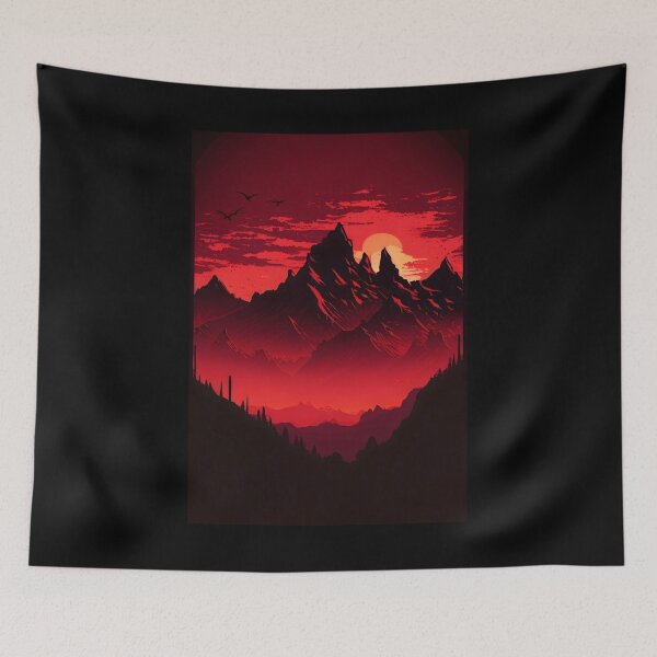 Item preview, Red Sky Mountain Silhouette designed and sold by ShadowAndSlate.