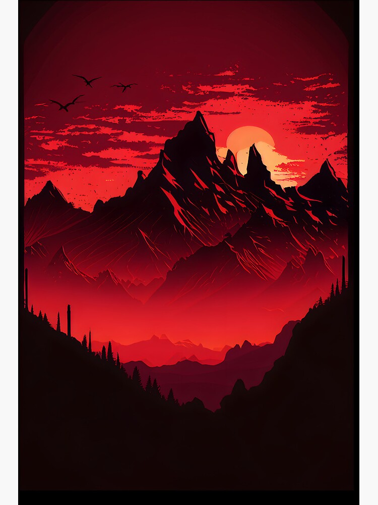 Red Sky Mountain Silhouette