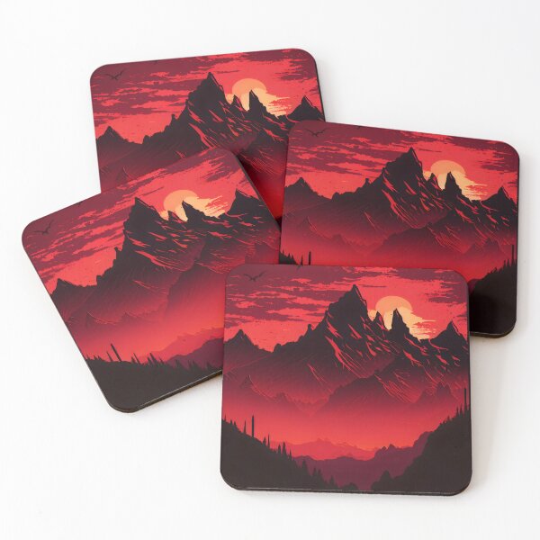 Item preview, Red Sky Mountain Silhouette designed and sold by ShadowAndSlate.