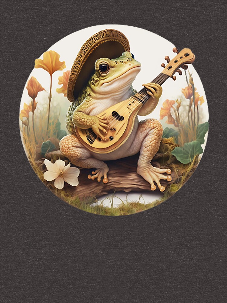 Aesthetic Frog Playing Banjo on Mushroom Cute Pullover Hoodie for