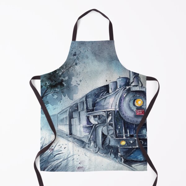 Item preview, Watercolor steam locomotive in gray-green colors designed and sold by MaryWatercolor.